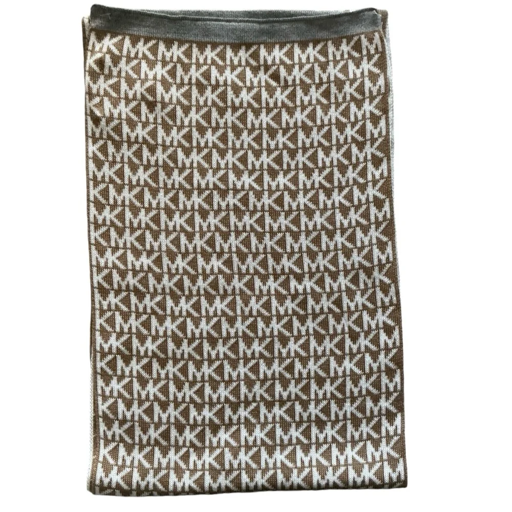 Michael Kors knit scarf beige brown MK logo one size